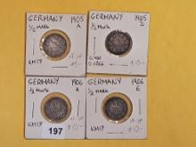 1905 and 1906 German silver 1/2 marks