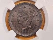 * NGC 1852 Braided hair Large Cent in Mint State 63 BN