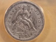 * ANACS 1845 Seated liberty Dime in About Uncirculated - 50