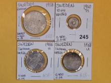 Four silver coins from Sweden