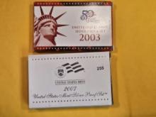 2003 and 2007 US SILVER Proof Sets