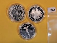 Three Proof Deep Cameo Commemorative Silver Dollars