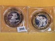 Two GEM .999 fine Silver Center Ten Dollar Casino Tokens