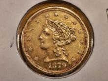 GOLD! Brilliant About Uncirculated 1879 Liberty Head $2.5 Dollar