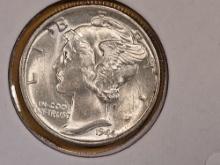 Very Choice Brilliant Uncirculated 1944 Mercury Dime