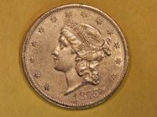 GOLD! About Uncirculated 1875-S Type 2 Liberty Head Gold Twenty Dollars