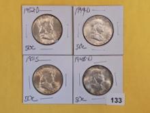 Four Choice to Choice Plus Brilliant uncirculated Franklin half Dollars