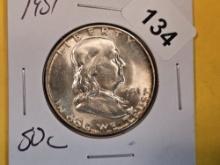 GEM Brilliant Uncirculated 1951 Franklin Half Dollar