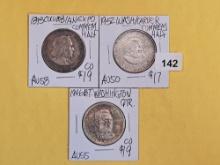 Three different Commemorative Silver Half Dollars in About Uncirculated