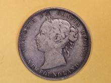 1870 Newfoundland silver 50 cents in Very Fine