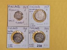 Four silver coins from Finland