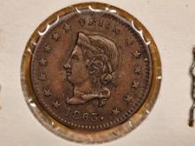 1863 Civil War Token Merchant's Store Card in About Uncirculated plus