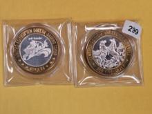 Two GEM Proof Ten Dollar .999 Fine silver center Casino Gaming Tokens