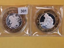 Two GEM Proof Ten Dollar .999 Fine silver center Casino Gaming Tokens