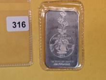 One Troy ounce .999 fine silver art bar