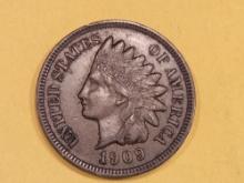 1909 Indian Cent in About Uncirculated