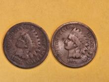 Two little better date Indian cents in Very Good