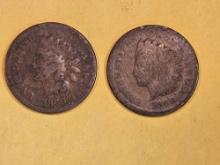 Two Semi-Key Indian cents in AG