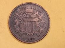 1867 Two Cent piece in Fine