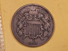 1865 Two Cent Piece in Fine