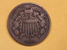 1864 Two Cent  piece in Very Fine