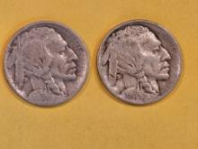 Two First year Issue 1913 Buffalo Nickels in Very Fine