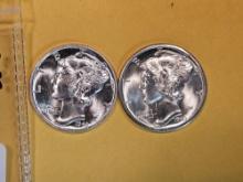 GEM Brilliant Uncirculated pair of silver Mercury Dimes