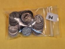 Fifty silver Mercury Dimes