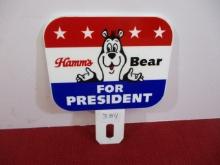 Hamm's Bear for President porcelain License Plate Topper