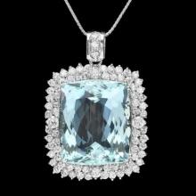 14K Gold 38.19ct Aquamarine 3.51ct Diamond Pendant