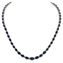 14k White Gold 38.50ct Sapphire 1.60ct Diamond Necklace