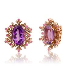 14K Rose Gold Setting with 9.78ct Amethyst and 0.58ct Diamond Earrings