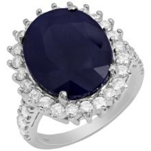 14k White Gold 11.91ct Sapphire 1.08ct Diamond Ring