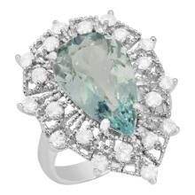 14k White Gold 5.03ct Aquamarine 1.03ct Diamond Ring