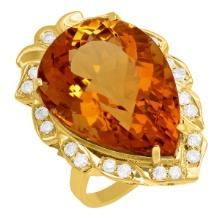 14k Yellow Gold 23.62ct Citrine 0.68ct Diamond Ring