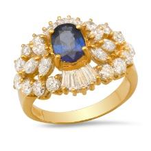 18K Yellow Gold Setting with 1.19ct Sapphire and 1.82ct Diamond Ladies Ring