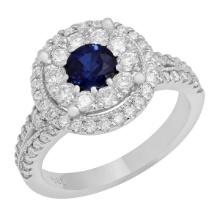 14k White Gold 0.85ct Sapphire 1.12ct Diamond Ring