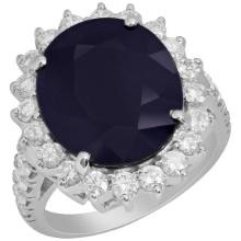 14k White Gold 9.59ct Sapphire 1.42ct Diamond Ring