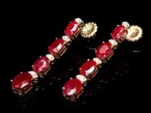 14K Yellow Gold 8.62ct Ruby and 0.22ct Diamond Earrings