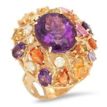 14K Yellow Gold 8.50ct Amethyst 6.42ct Sapphire and 0.71ct Diamond Ring