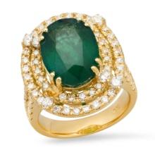 14K Yellow Gold 8.46ct Emerald and 2.58ct Diamond Ring