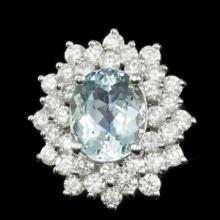 14K White Gold 2.69ct Aquamarine and 2.39ct Diamond Ring