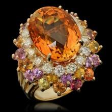 14K Yellow Gold 13.0ct Citrine 4.29ct Sapphire and 1.43ct Diamond Ring