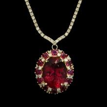 14K Yellow Gold, 11.86ct Tourmaline, 3.62ct Ruby and 3.28ct Diamond Necklace