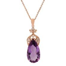 14k Rose Gold 24.96ct Amethyst 0.57ct Diamond Pendant