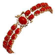 14k Yellow Gold 19.31ct Coral 0.34ct Diamond Bracelet