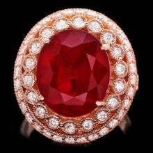 14K Rose Gold 10.85ct Ruby and 1.32ct Diamond Ring