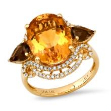 14K Yellow Gold Setting with 5.19ct Citrine, 0.80ct Smokey Quartz and 0.38ct Diamond Ladies Ring