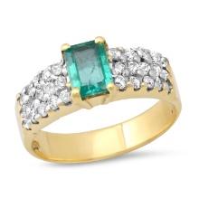 18K Yellow Gold Setting with 1.00ct Emerald and 0.75ct Diamond Ring