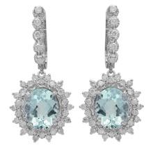 14k White Gold 6.41ct Aquamarine 1.58ct Diamond Earrings